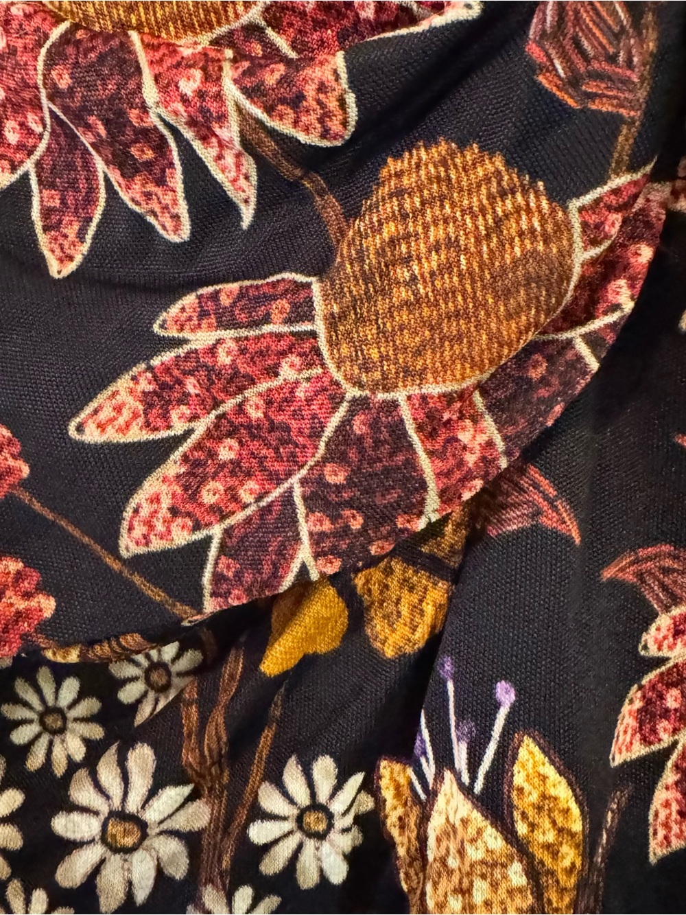 Farm Rio V neck Maxi dress black with brown florals viscous NWT size L - Picture 4 of 16